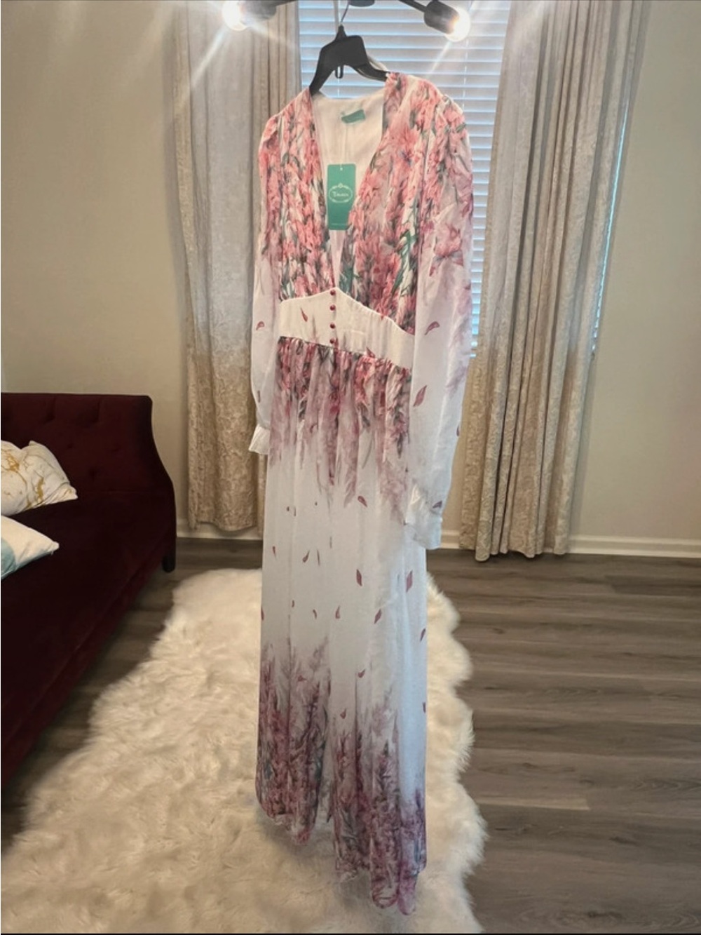 Lee White Maxi Dress with Pink Floral Print